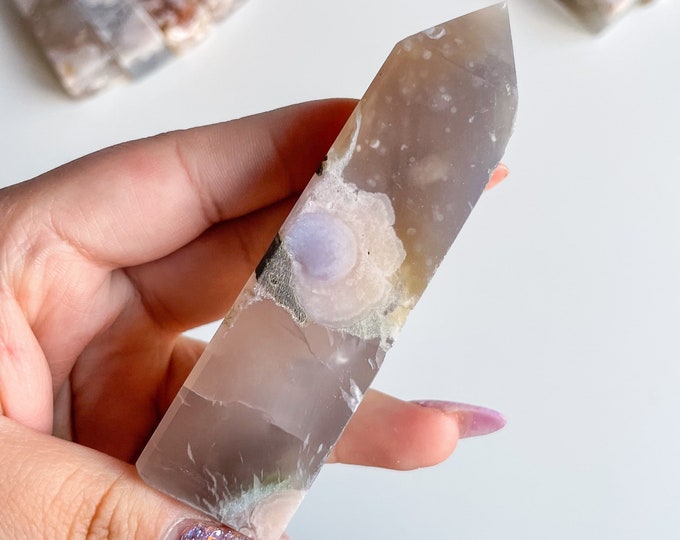 Druzy flower agate geode Crystal tower pink flower agate crystal tower healing crystal home decor