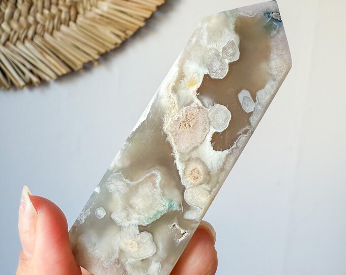 Rare Green Flower agate geode Crystal tower (LY)  | High-quality flower agate crystal tower healing crystal home decor