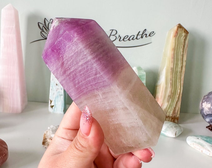 Rare Purple Silk Fluorite Crystal Tower - Stunning Home Decor Piece with Healing Properties