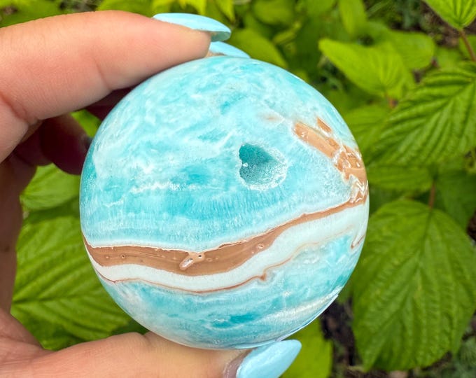 Blue aragonite crystal sphere healing crystal home decor