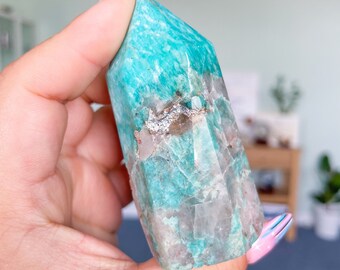 Amazonite high quality silver shimmer natural amazonite crystal tower healing crystal