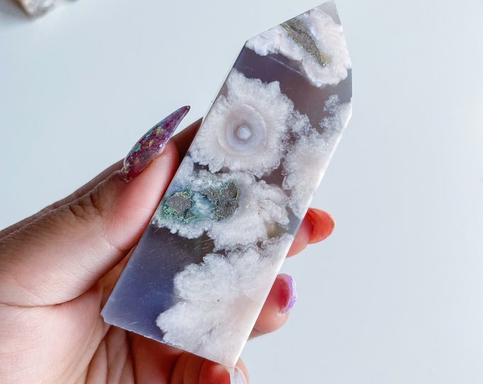 Druzy flower agate geode Crystal tower pink flower agate crystal tower healing crystal home decor