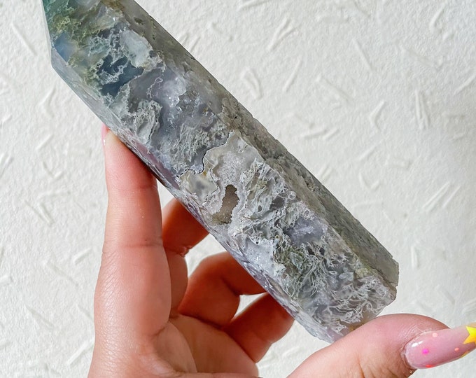 Moss agate crystal tower | moss agate home decoration | moss agate ornament | healing crystal | birthstone gifts| wedding anniversary gift