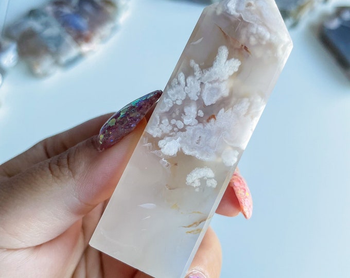 Druzy flower agate geode Crystal tower pink flower agate crystal tower healing crystal home decor