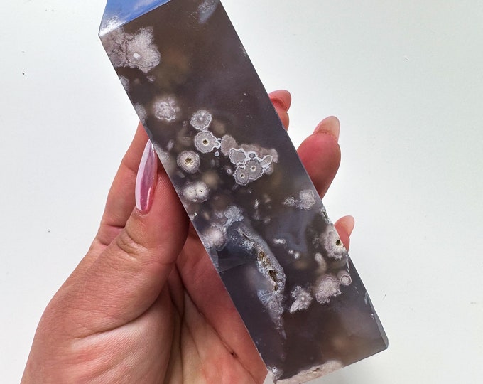 Black Flower agate crystal tower (NT) |flower agate home decoration | flower agate specimen  | unique gift| anniversary gift