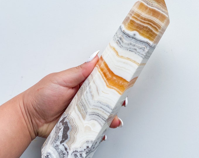 Dendritic orange calcite crystal point healing crystal home decoration meditation reiki practice
