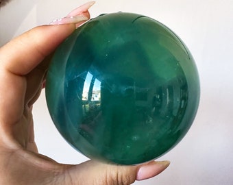 Esfera de cristal de fluorita verde, cristal curativo, decoración del hogar
