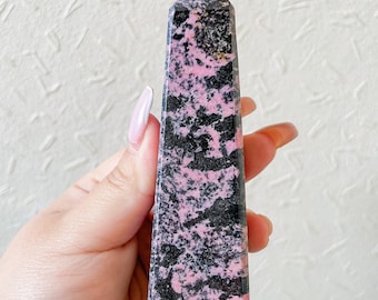 Rhodonite crystal tower chunky crystal tower healing crystal healing journey home decoration