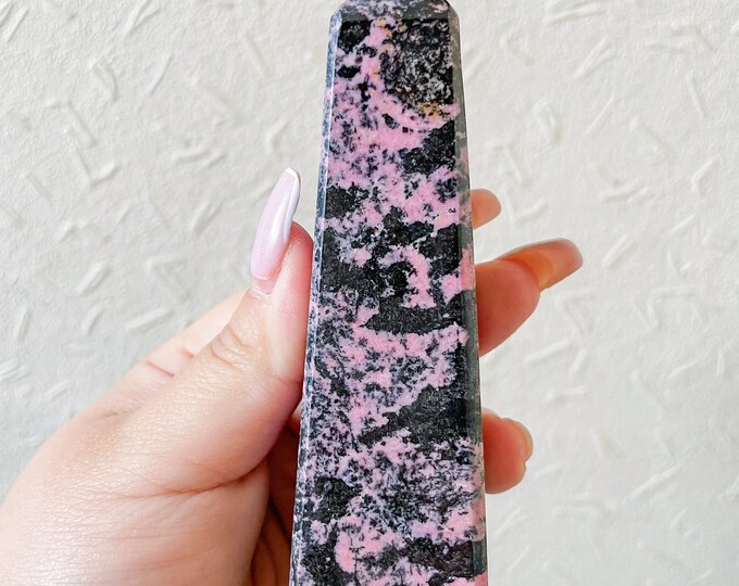 Rhodonite crystal tower chunky crystal tower healing crystal healing journey home decoration