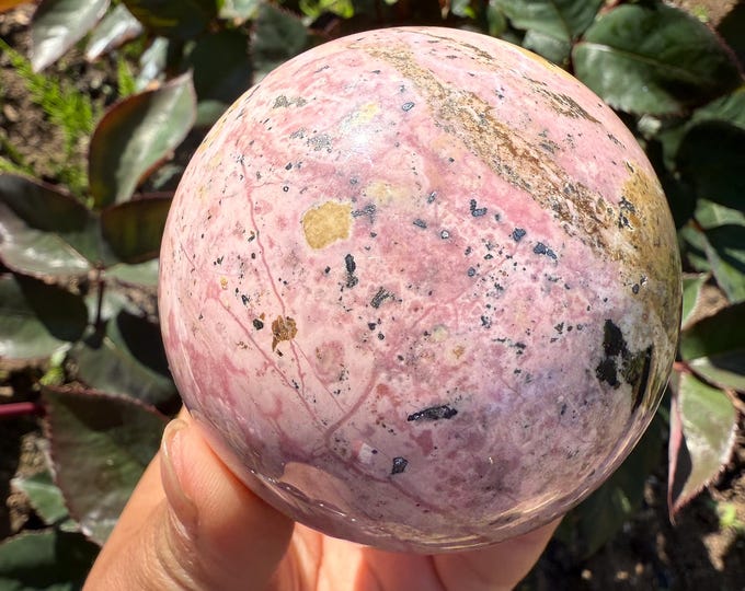 Peruvian Rhodochrosite with pyrite Sphere |pink crystal gift | pink crystal wellbeing home decoration | unique love birthday gift
