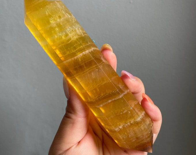 yellow fluorite DT crystal wand | Double terminated crystal wand | crystal healing crystal grid |crystal magic home decoration meditation