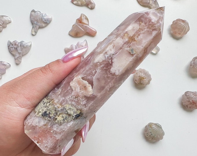 Premium pink flower agate (pk) Crystal tower | pink flower agate crystal tower healing crystal home decor |crystal gift |unique home decor|