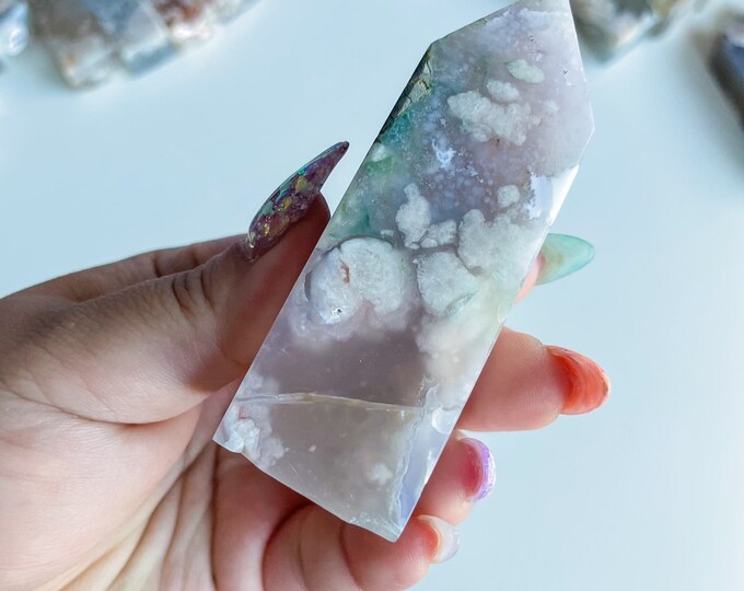 Druzy flower agate geode Crystal tower pink flower agate crystal tower healing crystal home decor
