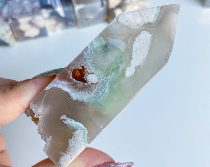 Druzy flower agate geode Crystal tower pink flower agate crystal tower healing crystal home decor