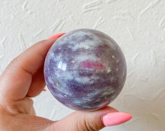 Rubellite lepidolite crystal sphere healing crystal home decor