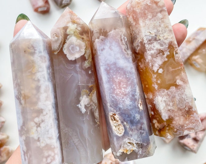 Flower agate crystal tower |cherry blossom agate home decoration | flower agate specimen | healing crystal | birthday gift|anniversary gift