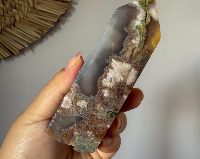 Premium Black flower agate crystal tower healing crystal home decor