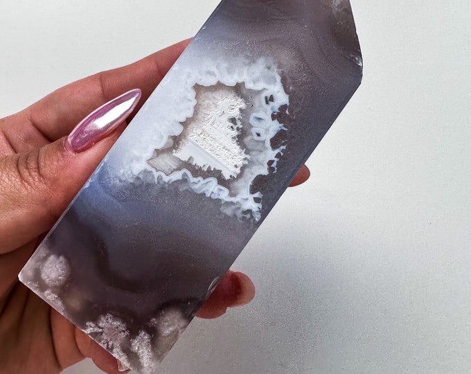 Black Flower agate crystal tower (NT) |flower agate home decoration | flower agate specimen  | unique gift| anniversary gift