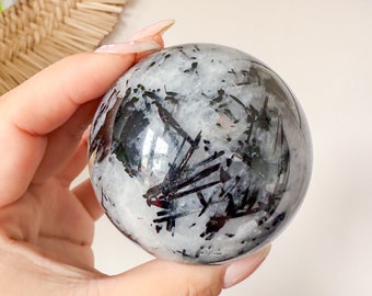 Black Tourmalated quartz crystal sphere | healing crystal home decoration  | birthstone gifts| wedding anniversary gift