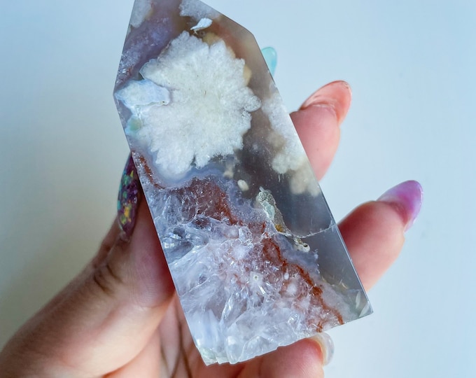 Druzy flower agate geode Crystal tower pink flower agate crystal tower healing crystal home decor