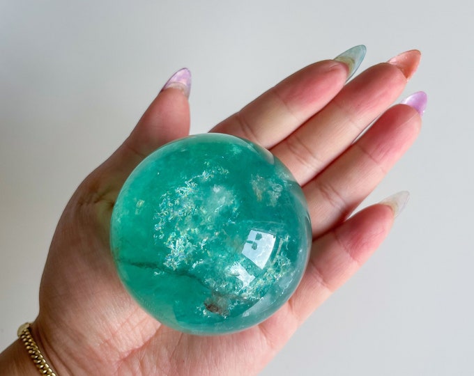 Green fluorite crystal sphere healing crystal home decor