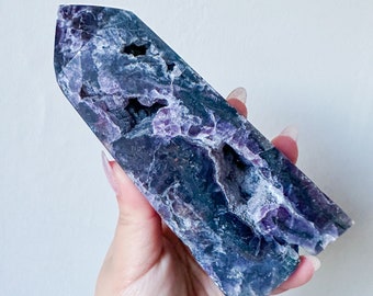 Matrix fluorite with quartz and calcite | rare fluorite crystal tower healing crystal