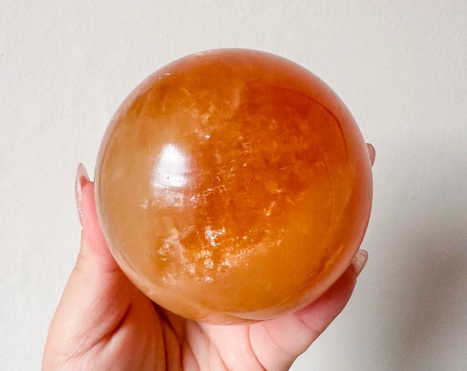 Honey calcite crystal sphere healing crystal home decor