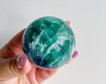 Snowflake green fluorite crystal sphere healing crystal home decor