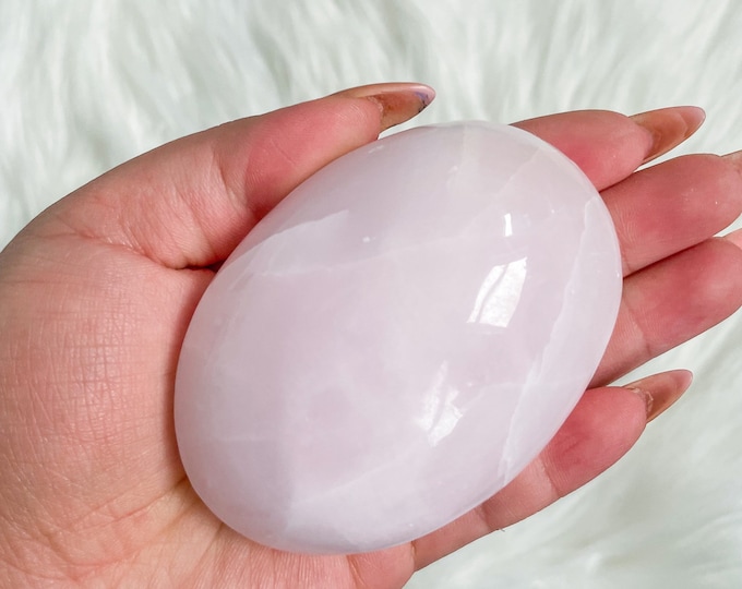 Pink calcite palmstone | Mangano calcite reiki palmstone meditation crystal healing journey home decoration