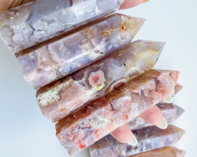 Flower agate crystal tower |cherry blossom agate home decoration | flower agate specimen | healing crystal | birthday gift|anniversary gift