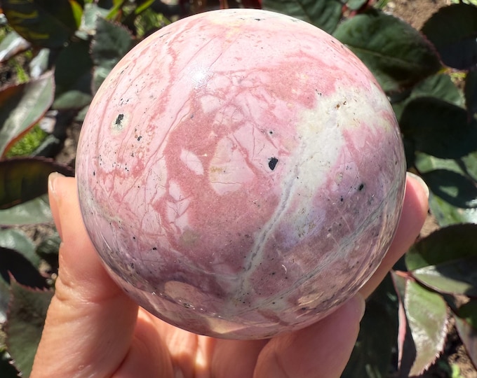 Peruvian Rhodochrosite with pyrite Sphere |pink crystal gift | pink crystal wellbeing home decoration | unique love birthday gift