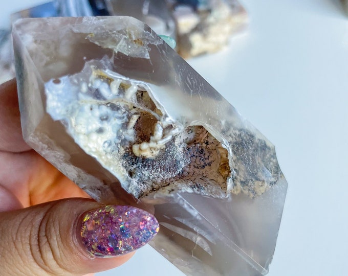 Druzy flower agate geode Crystal tower pink flower agate crystal tower healing crystal home decor