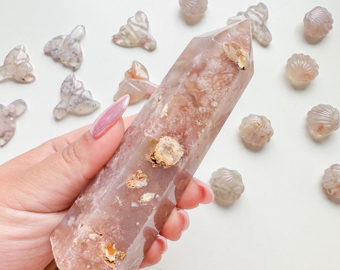 Premium pink flower agate (pk) Crystal tower | pink flower agate crystal tower healing crystal home decor |crystal gift |unique home decor|