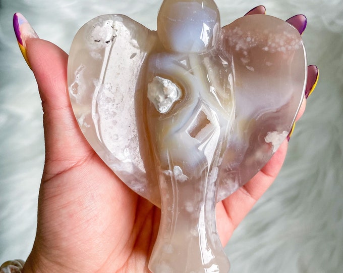 flower agate angel crystal sculpture hand carving natural crystal ornament home decoration
