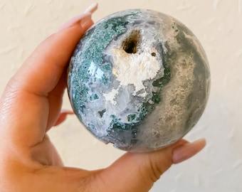 Natural Moss Agate Sphere - High Quality Druzy Healing Crystal for Home Decor and Meditation