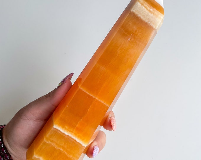 orange calcite crystal tower healing crystal home decoration meditation reiki practice