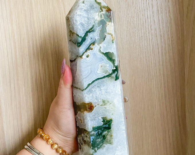 Moss agate crystal tower | moss agate home decoration | moss agate ornament | healing crystal | birthstone gifts| wedding anniversary gift
