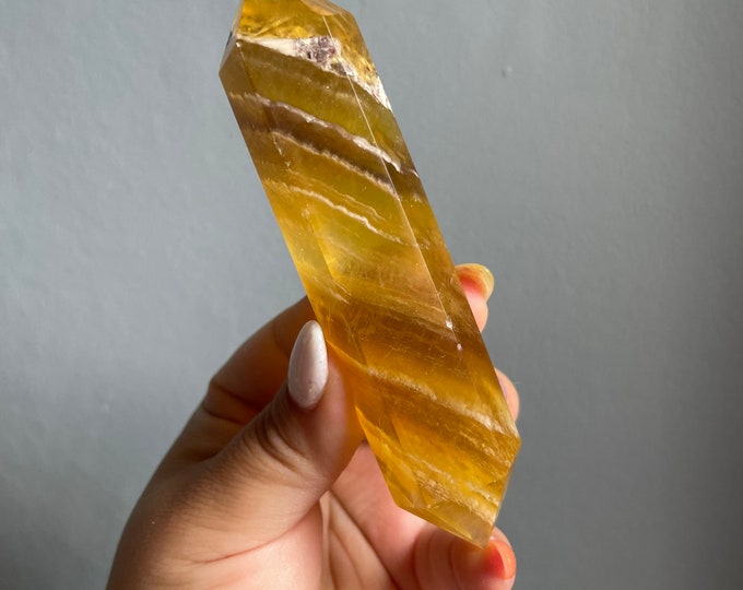 yellow fluorite DT crystal wand | Double terminated crystal wand | crystal healing crystal grid |crystal magic home decoration meditation