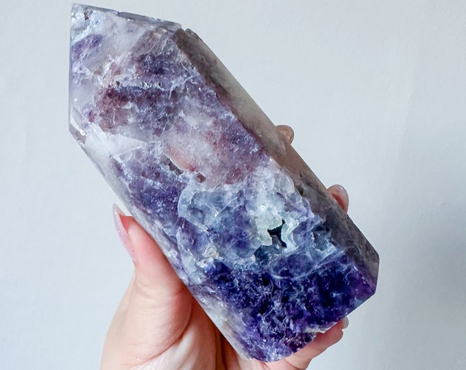 Matrix fluorite with quartz and calcite | rare fluorite crystal tower healing crystal