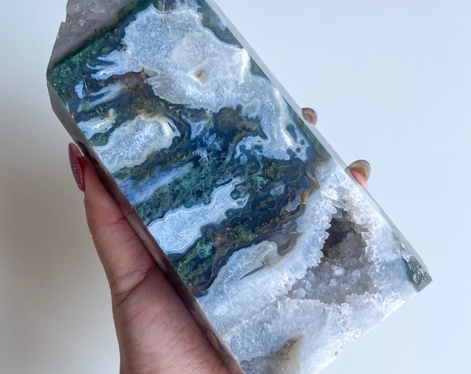 Moss agate crystal tower | moss agate home decoration | moss agate ornament | healing crystal | birthstone gifts| wedding anniversary gift