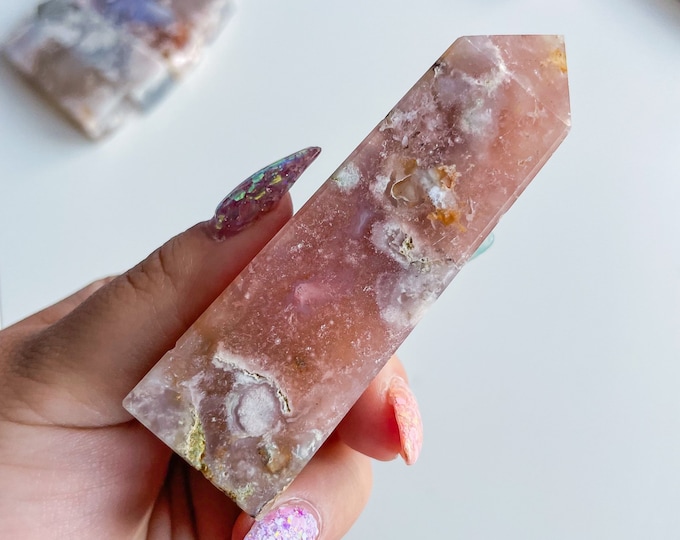 Druzy flower agate geode Crystal tower pink flower agate crystal tower healing crystal home decor