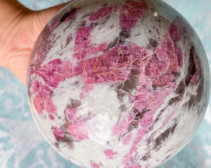 Rubellite lepidolite large crystal sphere healing crystal home decor