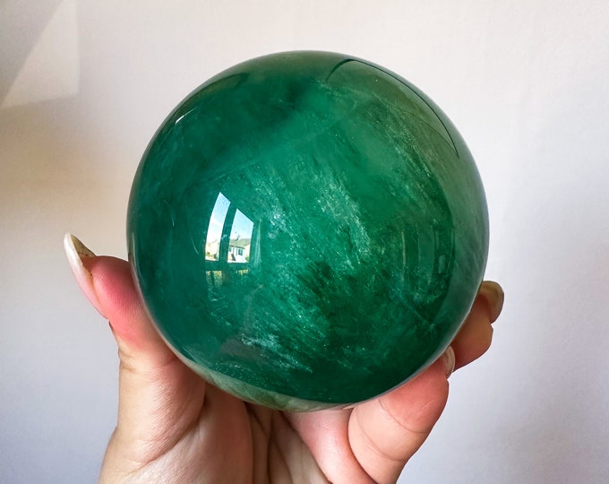 Green fluorite crystal sphere healing crystal home decor