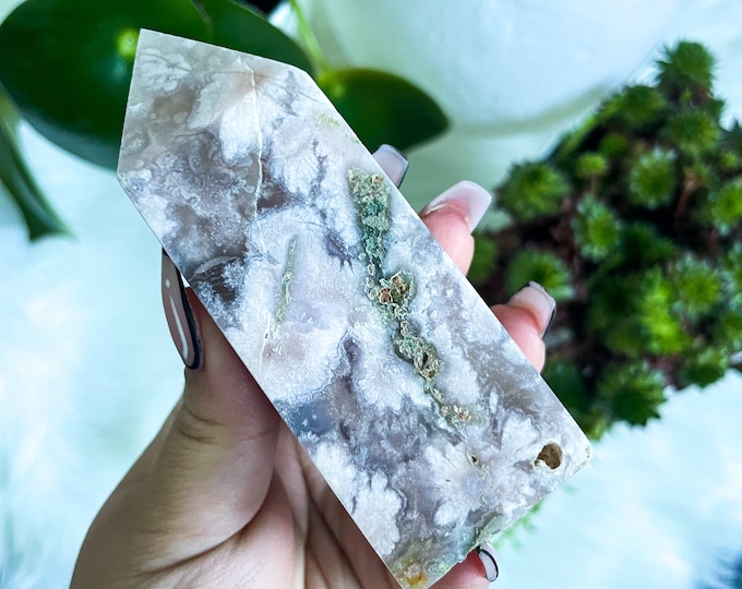 Flower agate crystal tower |cherry blossom agate home decoration | flower agate specimen | healing crystal | birthday gift|anniversary gift