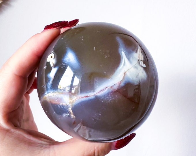 Orca Agate natural crystal sphere| unique crystal home decor| Tranquility home style | Earthy decor | Oceanic decor | unique gift idea