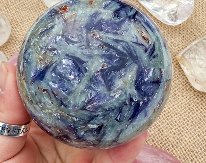 Aquamarine Crystal Sphere with pink tourmaline  Lepidolite,kyanite & Smoky Quartz | Natural Gemstone Sphere | Crystal Decor | Collector Gift