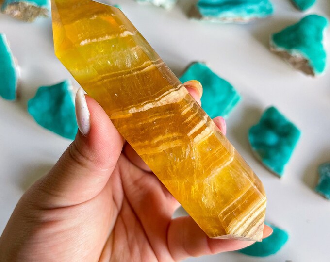 Natural yellow fluorite Double terminated crystal wand crystal healing crystal grid crystal magic home decoration meditation
