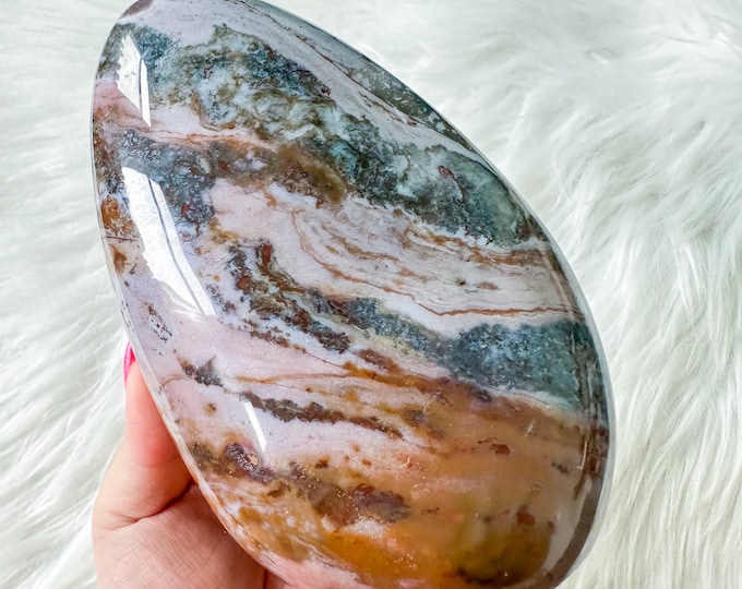 pink Ocean Jasper with Blue chalcedony crystal freeform healing crystal home decor
