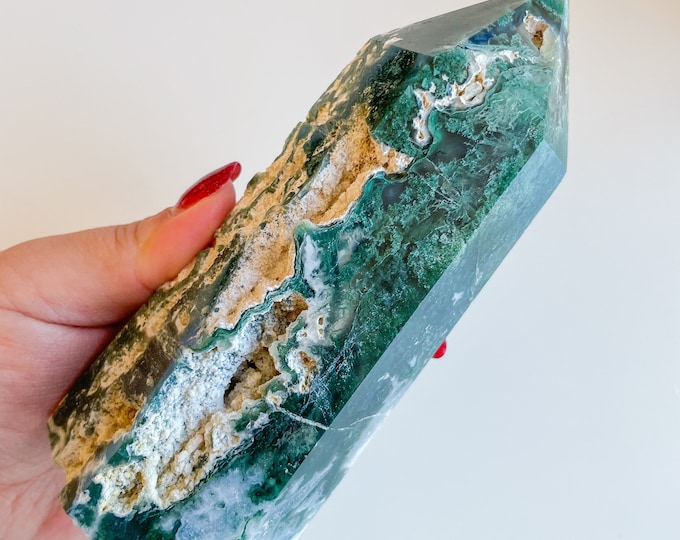 Moss agate crystal tower | moss agate home decoration | moss agate ornament | healing crystal | birthstone gifts| wedding anniversary gift