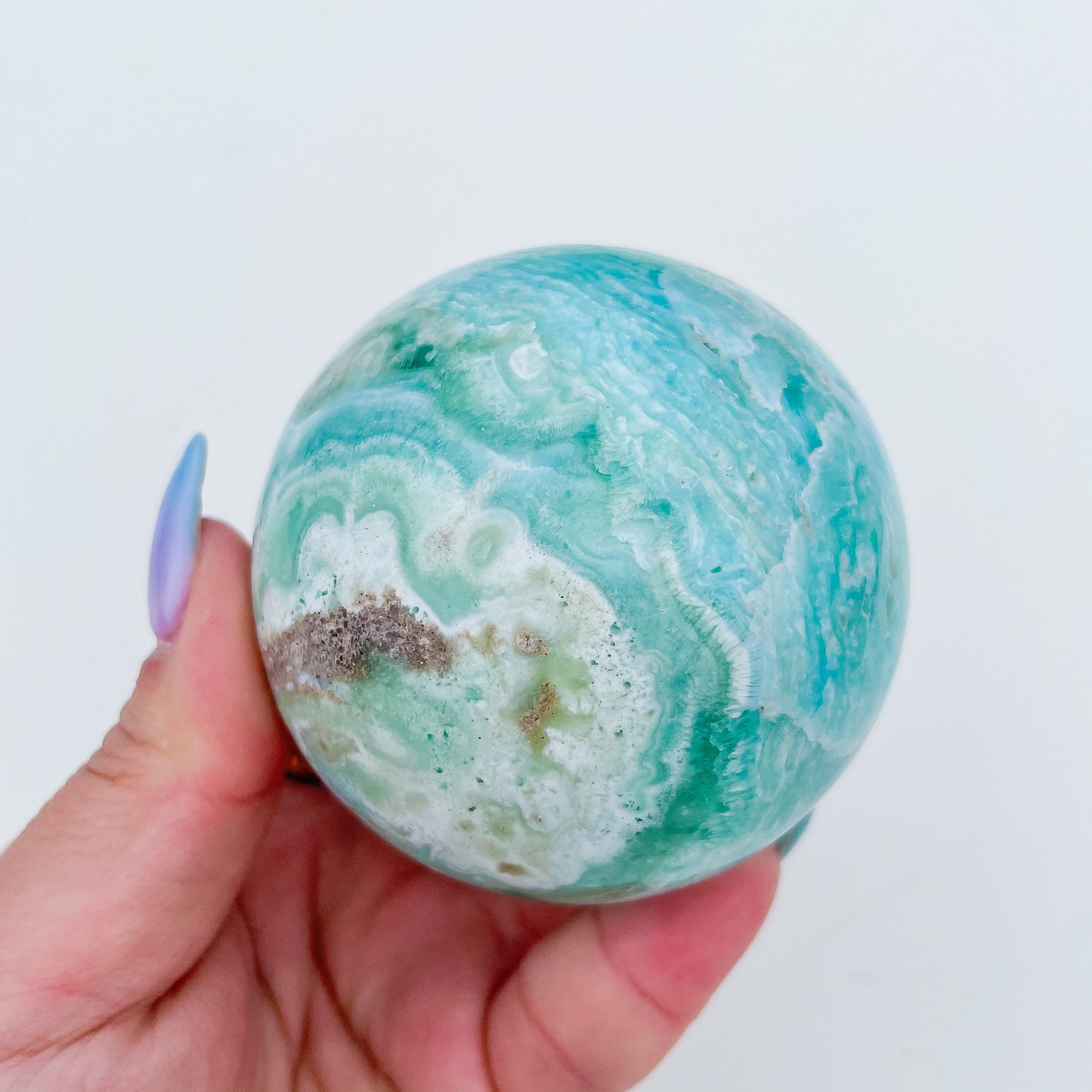 Blue aragonite crystal sphere healing crystal home decor